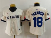 Cheap Women's Los Angeles Dodgers #18 Yoshinobu Yamamoto Cream 2024 City Connect Limited Stitched Jersey