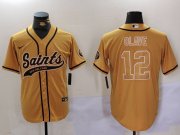 Cheap Men's New Orleans Saints #12 Chris Olave Gold Cool Base Stitched Baseball Jersey