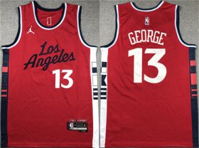 Cheap Men\'s Los Angeles Clippers #13 Paul George Red Stitched Jersey