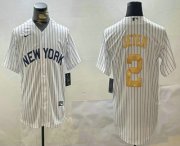 Cheap Men's New York Yankees #2 Derek Jeter White Pinstripe Name Fashion Cool Base Jersey