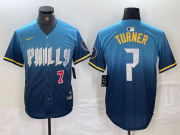 Cheap Men's Philadelphia Phillies #7 Trea Turner Number Blue 2024 City Connect Limited Stitched Jerseys