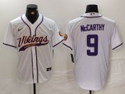 Cheap Men's Minnesota Vikings #9 JJ McCarthy White Cool Base Stitched Baseball Jersey