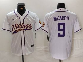 Cheap Men\'s Minnesota Vikings #9 JJ McCarthy White Cool Base Stitched Baseball Jersey