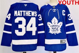 Cheap Youth Toronto Maple Leafs #34 Auston Matthews Blue 2024-25 Stitched Jersey