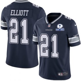 Wholesale Cheap Nike Cowboys #21 Ezekiel Elliott Navy Blue Team Color Men\'s Stitched With Established In 1960 Patch NFL Vapor Untouchable Limited Jersey