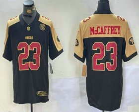 Men\'s San Francisco 49ers #23 Christian McCaffrey Balck Golden FUSE Vapor Limited Stitched Jersey