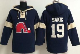 Wholesale Cheap Quebec Nordiques #19 Joe Sakic Blue Pullover NHL Hoodie