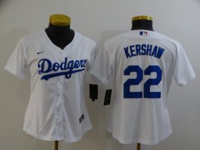 Wholesale Cheap Women\'s Los Angeles Dodgers #22 Clayton Kershaw White Stitched MLB Cool Base Nike Jersey