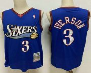 Wholesale Cheap Men's Philadelphia 76ers #3 Allen Iverson 2000-01 Blue Hardwood Classics Soul Swingman Throwback Jersey