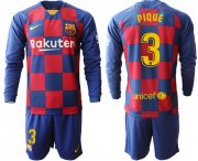 Wholesale Cheap Barcelona #3 Pique Home Long Sleeves Soccer Club Jersey