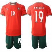 Cheap Men's Portugal Team #19 Nuno Mendes 2025 Red Home Soccer Jersey Suit