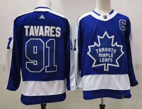 Wholesale Cheap Men\'s Toronto Maple Leafs #91 John Tavares Royal Blue With C Patch 2021 Retro Stitched NHL Jersey