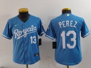 Cheap Youth Kansas City Royals #13 Salvador Perez Number Light Blue Cool Base Stitched Jersey