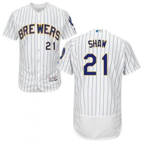 Wholesale Cheap Brewers #21 Travis Shaw White Strip Flexbase Authentic Collection Stitched MLB Jersey