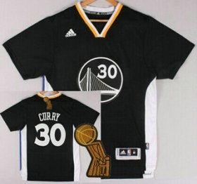 Wholesale Cheap Golden State Warriors #30 Stephen Curry Revolution 30 Swingman 2014 New Black Short-Sleeved Jersey With 2015 Finals Champions Patch