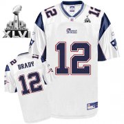 Wholesale Cheap Patriots #12 Tom Brady White Super Bowl XLVI Embroidered NFL Jersey