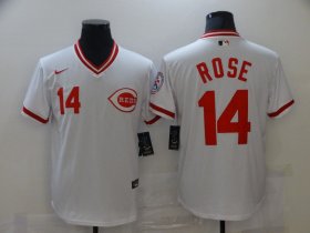 Wholesale Cheap Men\'s Cincinnati Reds #14 Pete Rose White Mesh Batting Practice Throwback Nike Jersey