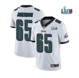 Wholesale Cheap Men\'s Philadelphia Eagles #65 Lane Johnson White Super Bowl LVII Patch Vapor Untouchable Limited Stitched Jersey