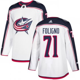 Wholesale Cheap Adidas Blue Jackets #71 Nick Foligno White Road Authentic Stitched NHL Jersey