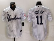 Cheap Men's New York Yankees #11 Anthony Volpe White Pinstripe Fashion Cool Base Jersey