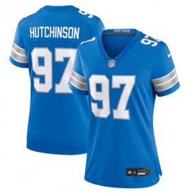 Cheap Women\'s Detroit Lions #97 Aidan Hutchinson Blue Stitched Jersey(Run Smaller)