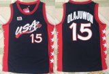 Wholesale Cheap 1996 Olympics Team USA Men's #15 Hakeem Olajuwon Navy Blue Stitched Basketball Swingman Jersey