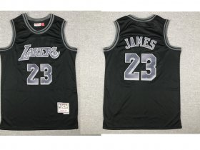 Wholesale Cheap Men\'s Los Angeles Lakers #23 LeBron James Black With Silver Hardwood Classics Soul Swingman Throwback Jersey