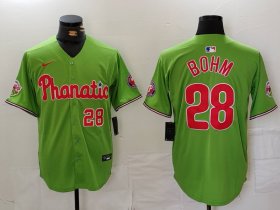 Men\'s Philadelphia Phillies #28 Alec Bohm Number Green With Patch Stitched Cool Base Nike Jersey