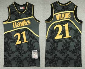 Wholesale Cheap Men\'s Atlanta Hawks #21 Dominique Wilkins Black With Gold Hardwood Classics Soul Swingman Throwback Jersey