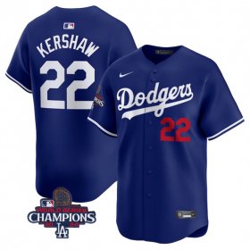 Cheap Men\'s Los Angeles Dodgers #22 Clayton Kershaw Royal 2024 World Series Champions Alternate Limited Stitched Baseball Jersey