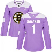 Wholesale Cheap Women's Boston Bruins #1 Jeremy Swayman Adidas Authentic Fights Cancer Practice Jersey - Purple