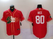 Cheap Men's San Francisco 49ers #80 Jerry Rice Red With Patch Cool Base Stitched Baseball Jerseys