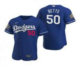 Wholesale Cheap Men\'s Los Angeles Dodgers #50 Mookie Betts Royal 2020 World Series Authentic Flex Nike Jersey