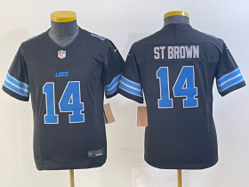 Cheap Youth Detroit Lions #14 Amon Ra St Brown Limited Black 2024 FUSE Vapor Jersey