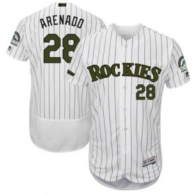 Wholesale Cheap Rockies #28 Nolan Arenado White Strip Flexbase Authentic Collection Memorial Day Stitched MLB Jersey