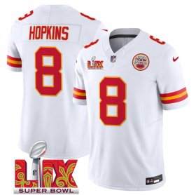 Men\'s Kansas City Chiefs #8 DeAndre Hopkins White 2025 Super Bowl LIX Patch F.U.S.E. Vapor Limited Stitched Football Jersey