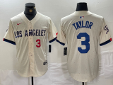 Wholesale Cheap Men's Los Angeles Dodgers #3 Chris Taylor Number Cream 2024 City Connect Limited Stitched Jersey