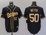 Cheap Men's Los Angeles Dodgers #50 Mookie Betts Number Black Gold World Series Champions Cool Base Stitched Jersey