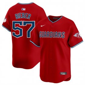 Cheap Men\'s Cleveland Guardians #57 Shane Bieber Red Alternate Limited Stitched Baseball Jersey