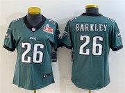 Women's Philadelphia Eagles #26 Saquon Barkley Green 2025 Super Bowl LIX Patch Vapor Untouchable Limited Stitched Football Jersey(Run Small)