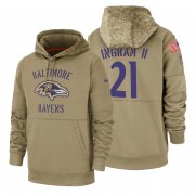 Wholesale Cheap Baltimore Ravens #21 Mark Ingram II Nike Tan 2019 Salute To Service Name & Number Sideline Therma Pullover Hoodie