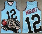 Wholesale Cheap Men's Memphis Grizzlies #12 Ja Morant Light Blue Big Face Mitchell Ness Hardwood Classics Soul Swingman Throwback Jersey