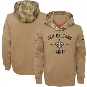 Wholesale Cheap Youth New Orleans Saints Nike Khaki 2019 Salute to Service Therma Pullover Hoodie