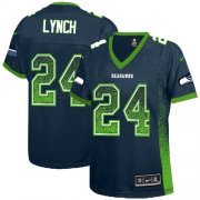 Wholesale Cheap Nike Seahawks #24 Marshawn Lynch Steel Blue Team Color Women's Stitched NFL Elite Drift Fashion Jersey