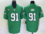 Wholesale Cheap Men's Philadelphia Eagles #91 Fletcher Cox Green C Patch 2023 FUSE Vapor Limited Throwback Stitched Jersey