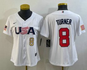 Cheap Women\'s USA Baseball #8 Trea Turner Number 2023 White World Classic Stitched Jersey