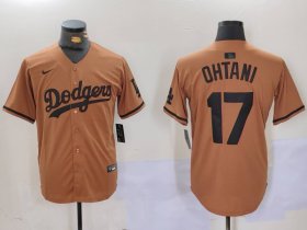 Cheap Men\'s Los Angeles Dodgers #17 Shohei Ohtani Olive Black Cool Base Limited Stitched Jersey