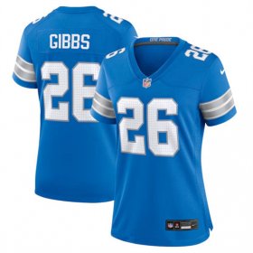 Cheap Women\'s Detroit Lions #26 Jahmyr Gibbs Blue Stitched Jersey(Run Smaller)