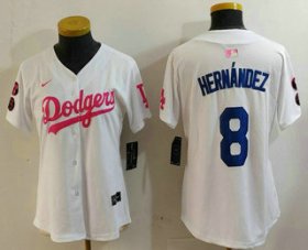 Cheap Women\'s Los Angeles Dodgers #8 Kike Hernandez White Pink With Patch Limited Stitched Jersey