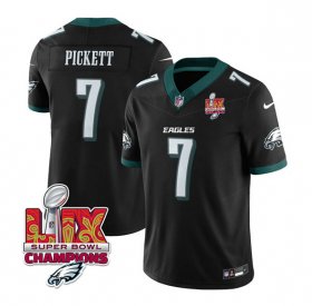 Cheap Men\'s Philadelphia Eagles #7 Kenny Pickett Black 2025 Eagles Logo Super Bowl LIX Patch New F.U.S.E. Vapor Limited Football Stitched Jersey